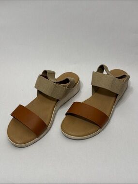 Kensie Everlee Tan and Brown Two-Strap Women’s Sandals